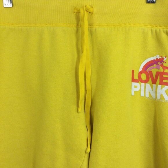 Victoria Secret Womens Love PINK Sweat Cropped Pants Yellow Size Medium - Picture 3 of 8